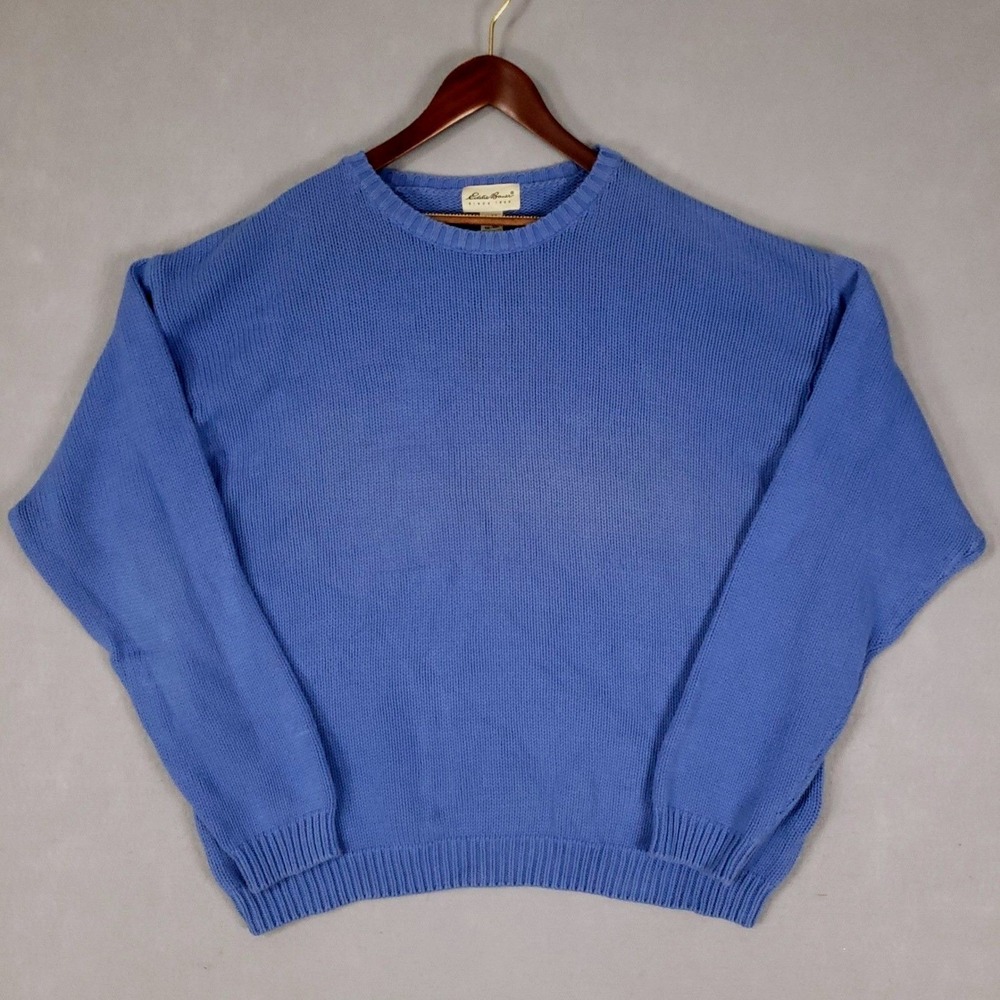 Eddie Bauer Sweater Mens XXL Tall Blue Shaker Stitch Relaxed Cotton Pullover